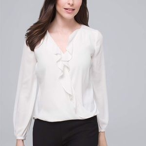 NWT White House Black Market ruffle faux-wrap blouse